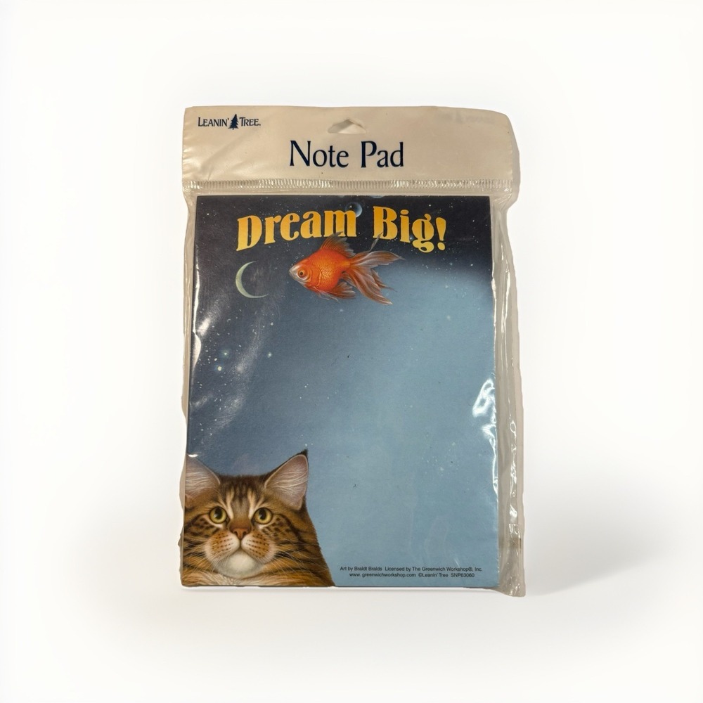 Cat Note Pad Dream Big Cat Fish Leanin Tree 4.5"x5.75" 70 Sheets Made In USA